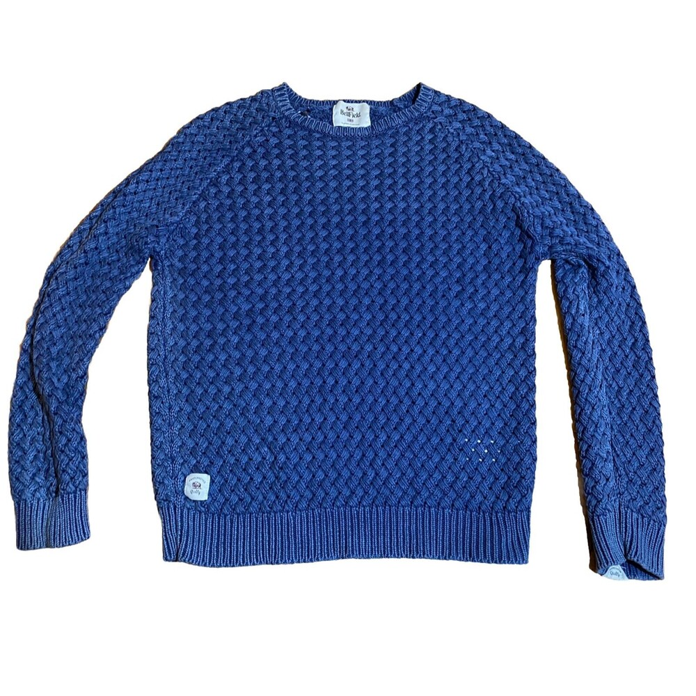BellField Unisex Blue 100% Cotton Woven Knit Crew Neck Sweater Sz 12 Medium